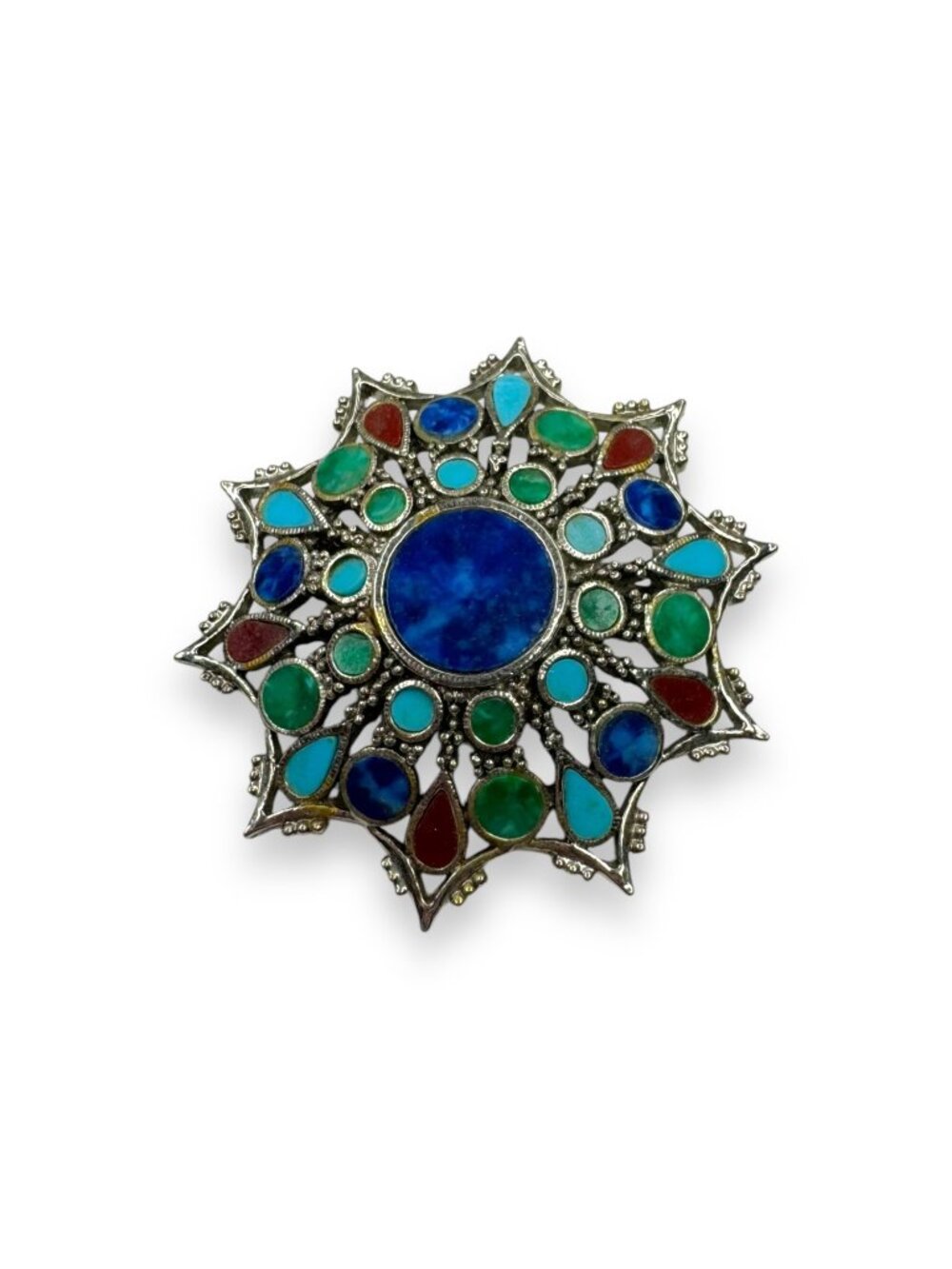 ART Mode Art Arthur Pepper Silver Tone Multi Color Brooch Vintage 1960s
